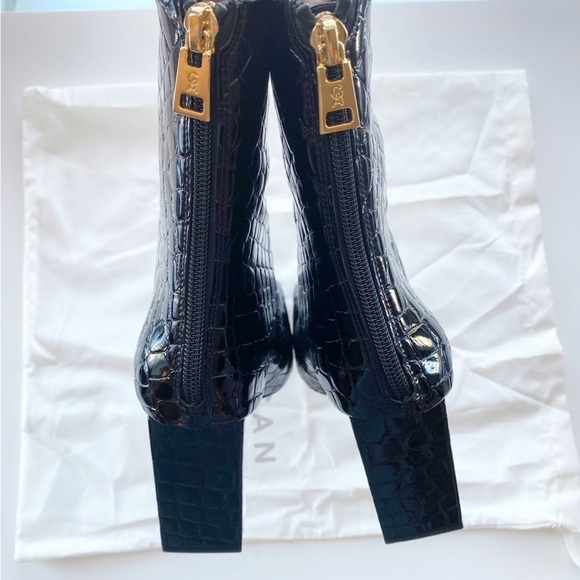 GOOD AMERICAN Black Croc Embossed Square Heel Boots NEW - Picture 8 of 10
